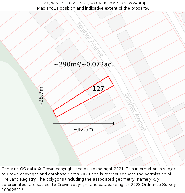 127, WINDSOR AVENUE, WOLVERHAMPTON, WV4 4BJ: Plot and title map