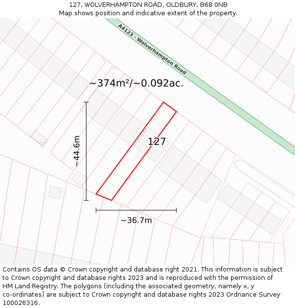 127, WOLVERHAMPTON ROAD, OLDBURY, B68 0NB: Plot and title map