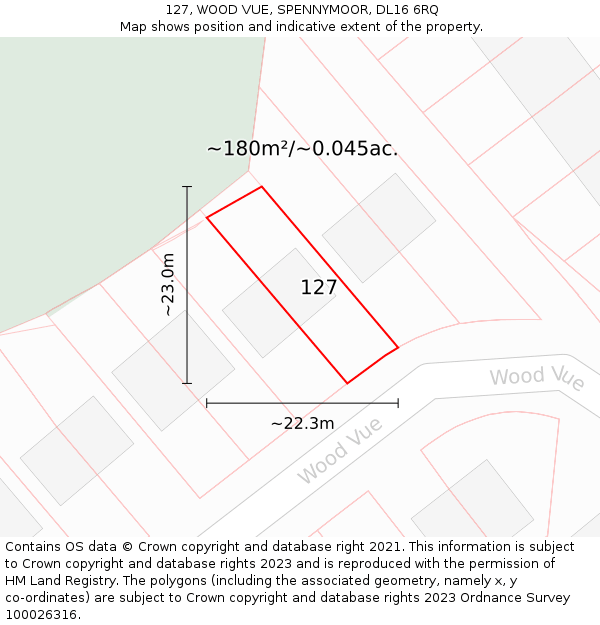 127, WOOD VUE, SPENNYMOOR, DL16 6RQ: Plot and title map