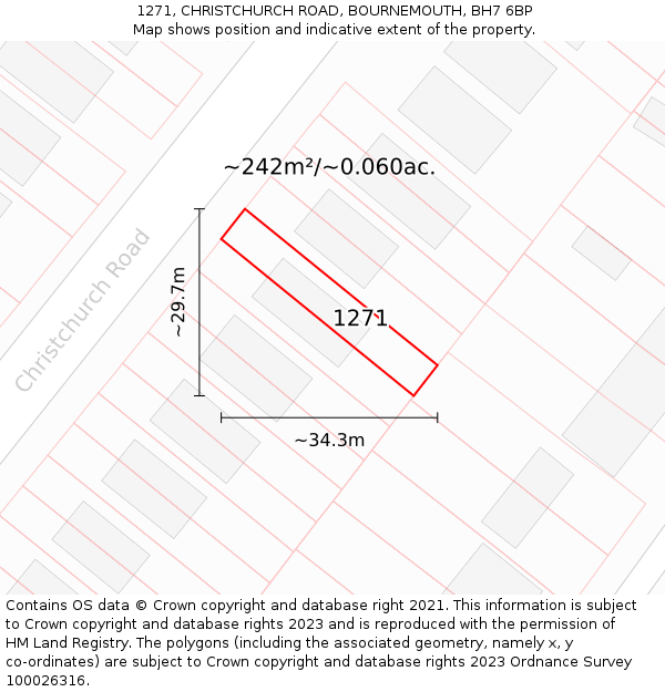 1271, CHRISTCHURCH ROAD, BOURNEMOUTH, BH7 6BP: Plot and title map
