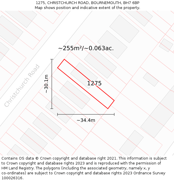 1275, CHRISTCHURCH ROAD, BOURNEMOUTH, BH7 6BP: Plot and title map