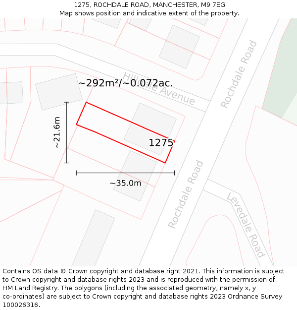 1275, ROCHDALE ROAD, MANCHESTER, M9 7EG: Plot and title map