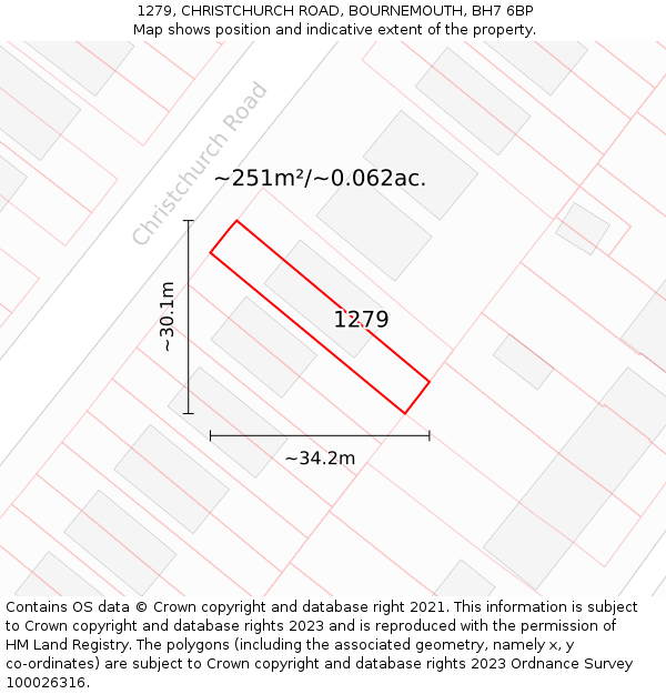 1279, CHRISTCHURCH ROAD, BOURNEMOUTH, BH7 6BP: Plot and title map