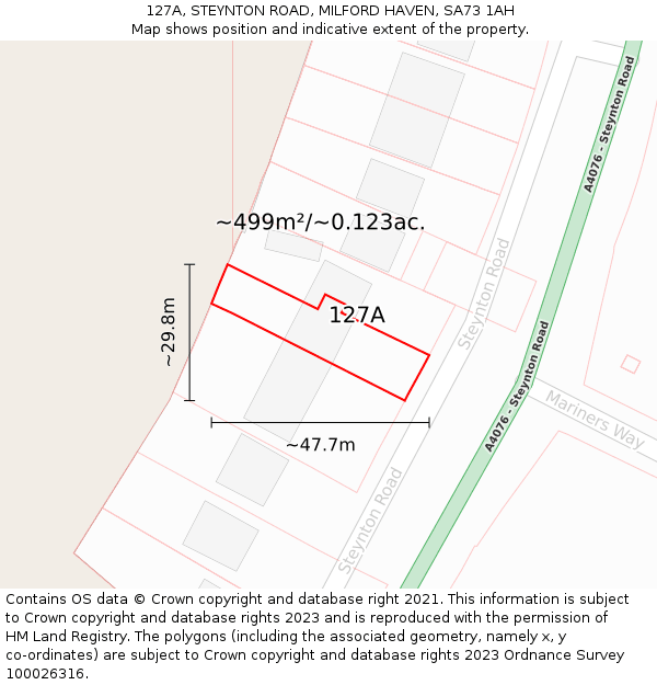 127A, STEYNTON ROAD, MILFORD HAVEN, SA73 1AH: Plot and title map