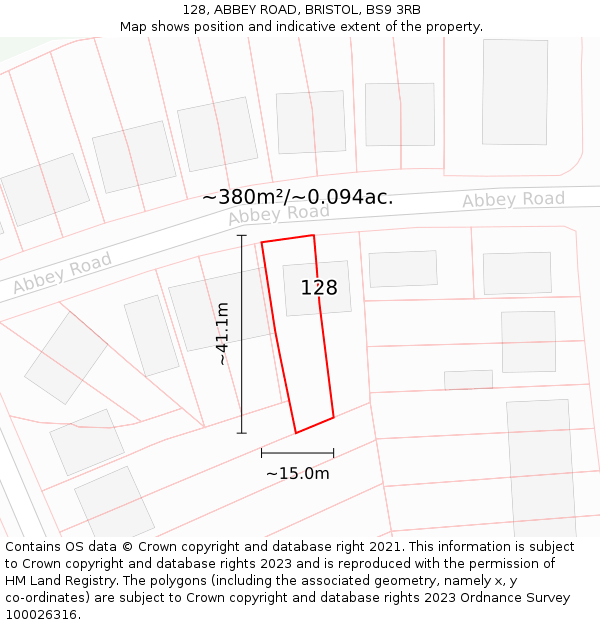 128, ABBEY ROAD, BRISTOL, BS9 3RB: Plot and title map