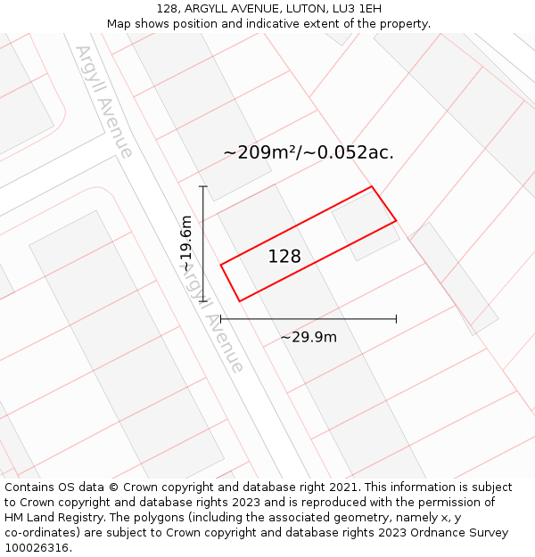 128, ARGYLL AVENUE, LUTON, LU3 1EH: Plot and title map