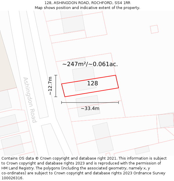 128, ASHINGDON ROAD, ROCHFORD, SS4 1RR: Plot and title map