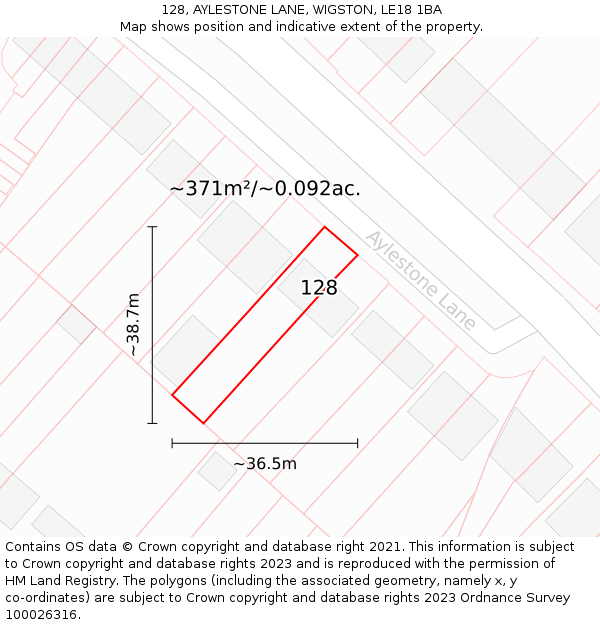 128, AYLESTONE LANE, WIGSTON, LE18 1BA: Plot and title map