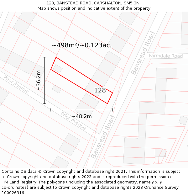 128, BANSTEAD ROAD, CARSHALTON, SM5 3NH: Plot and title map