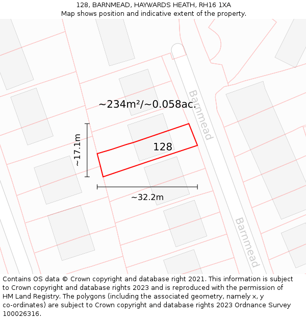 128, BARNMEAD, HAYWARDS HEATH, RH16 1XA: Plot and title map