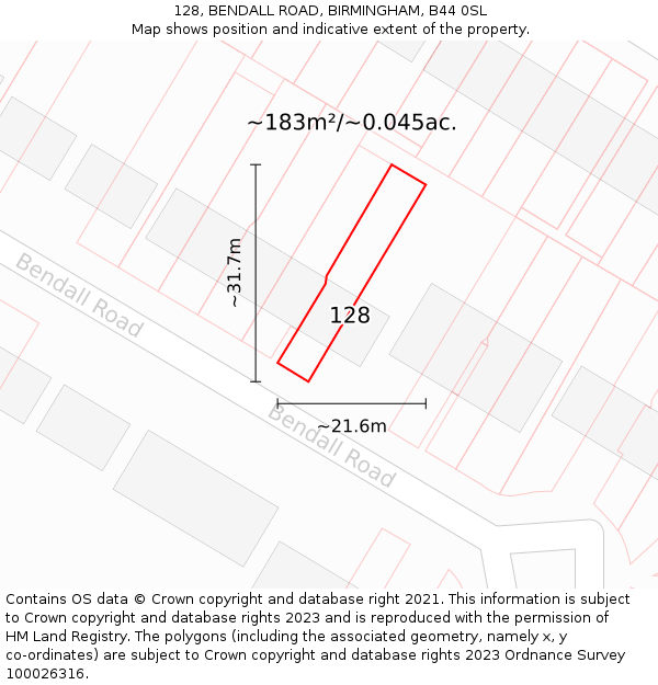 128, BENDALL ROAD, BIRMINGHAM, B44 0SL: Plot and title map