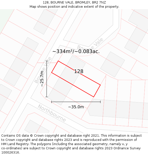 128, BOURNE VALE, BROMLEY, BR2 7NZ: Plot and title map