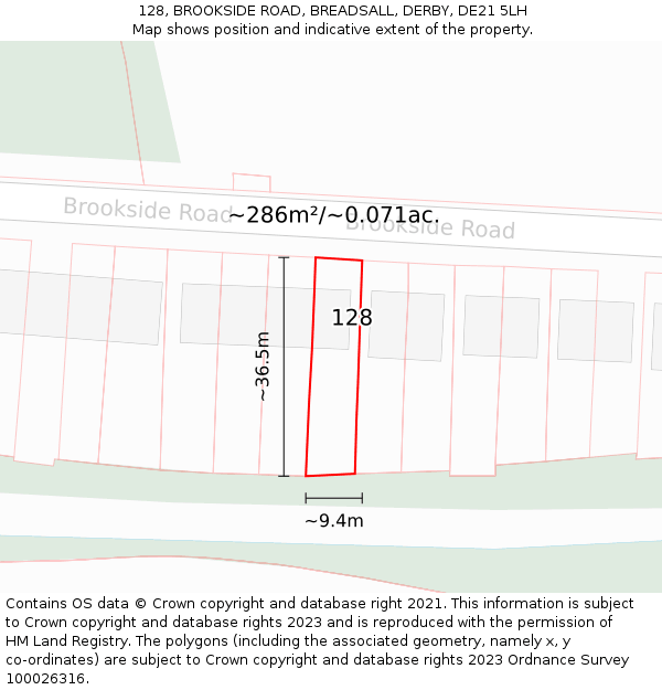 128, BROOKSIDE ROAD, BREADSALL, DERBY, DE21 5LH: Plot and title map