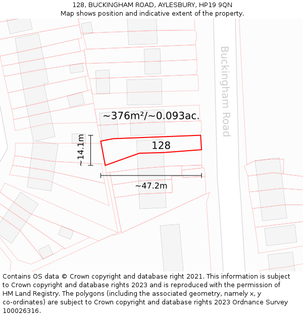 128, BUCKINGHAM ROAD, AYLESBURY, HP19 9QN: Plot and title map