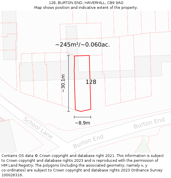 128, BURTON END, HAVERHILL, CB9 9AG: Plot and title map