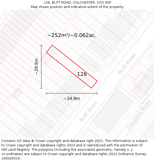 128, BUTT ROAD, COLCHESTER, CO3 3DP: Plot and title map
