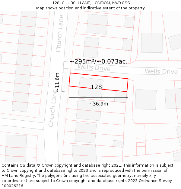 128, CHURCH LANE, LONDON, NW9 8SS: Plot and title map