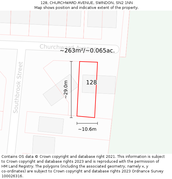 128, CHURCHWARD AVENUE, SWINDON, SN2 1NN: Plot and title map