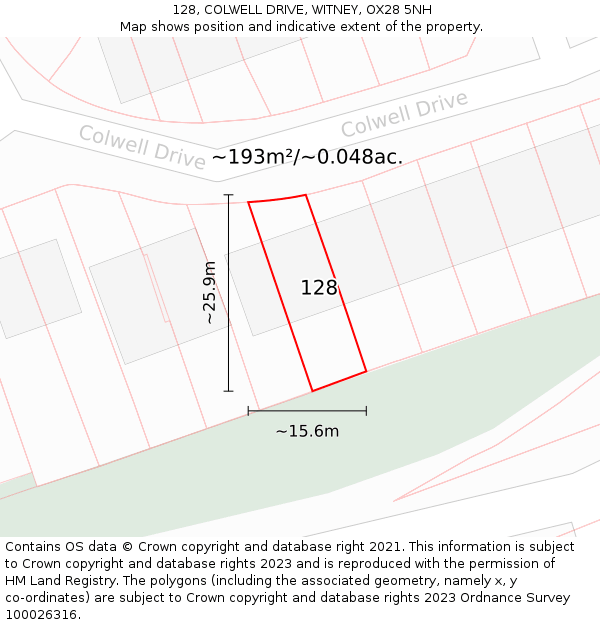 128, COLWELL DRIVE, WITNEY, OX28 5NH: Plot and title map