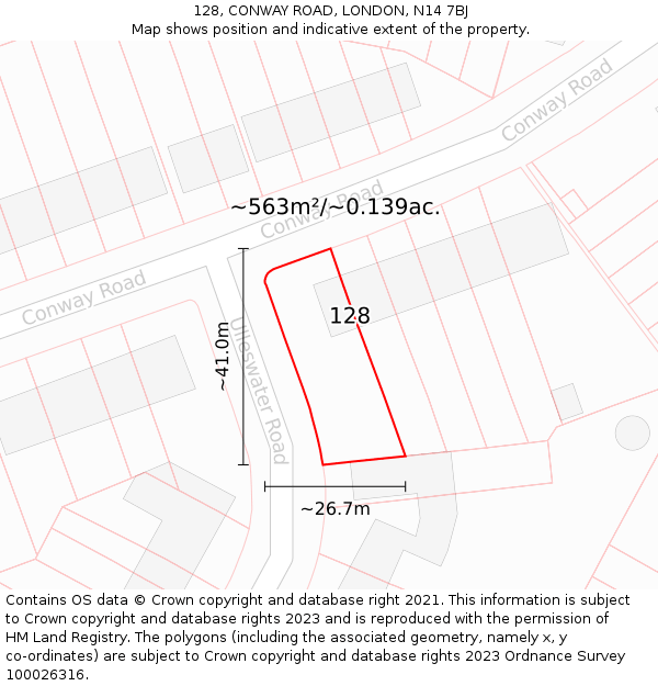 128, CONWAY ROAD, LONDON, N14 7BJ: Plot and title map