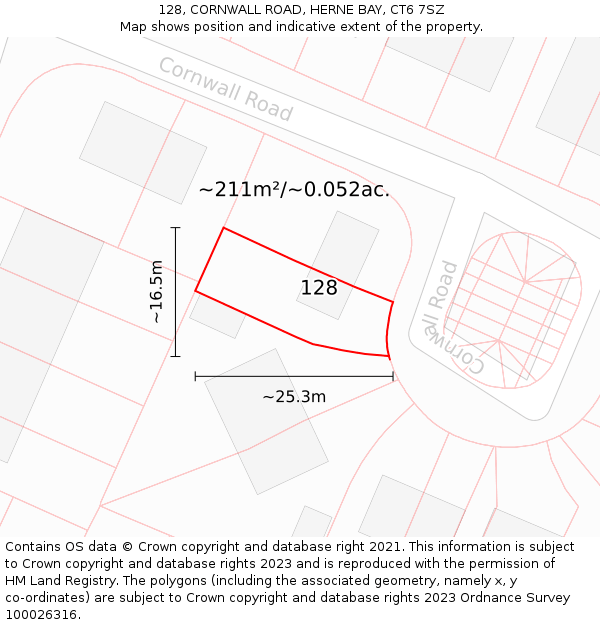 128, CORNWALL ROAD, HERNE BAY, CT6 7SZ: Plot and title map