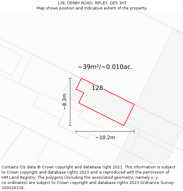 128, DERBY ROAD, RIPLEY, DE5 3HT: Plot and title map