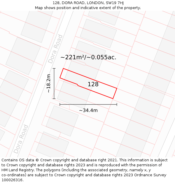 128, DORA ROAD, LONDON, SW19 7HJ: Plot and title map