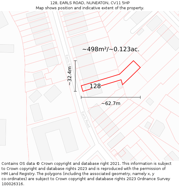 128, EARLS ROAD, NUNEATON, CV11 5HP: Plot and title map