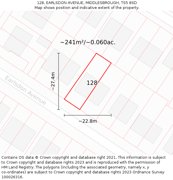 128, EARLSDON AVENUE, MIDDLESBROUGH, TS5 8SD: Plot and title map