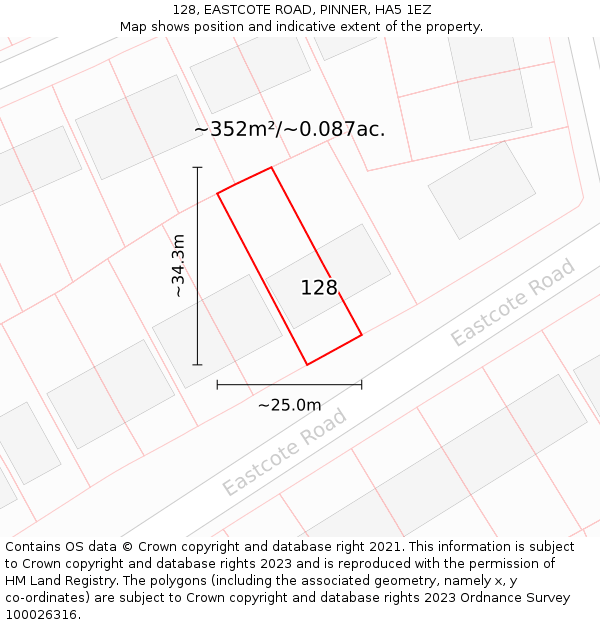 128, EASTCOTE ROAD, PINNER, HA5 1EZ: Plot and title map