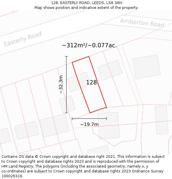 128, EASTERLY ROAD, LEEDS, LS8 3AN: Plot and title map