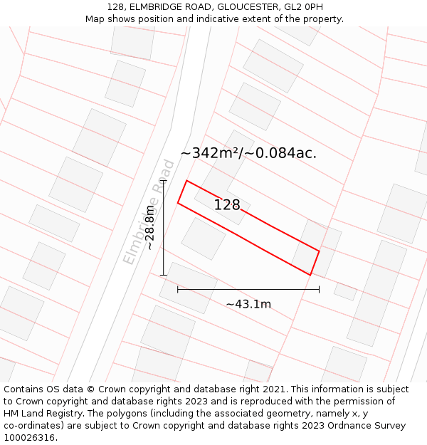 128, ELMBRIDGE ROAD, GLOUCESTER, GL2 0PH: Plot and title map