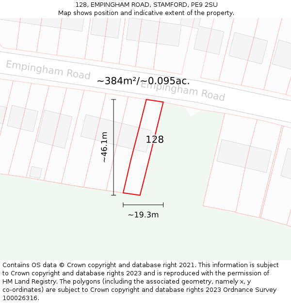 128, EMPINGHAM ROAD, STAMFORD, PE9 2SU: Plot and title map