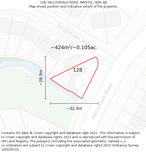 128, FALCONDALE ROAD, BRISTOL, BS9 3JE: Plot and title map