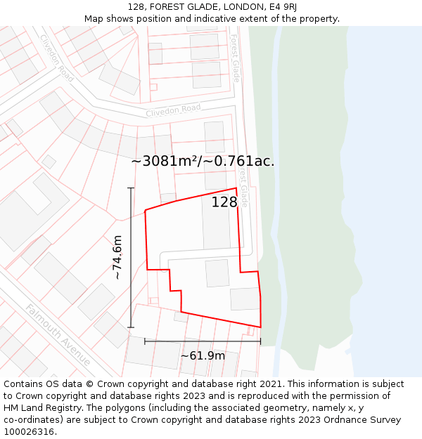 128, FOREST GLADE, LONDON, E4 9RJ: Plot and title map