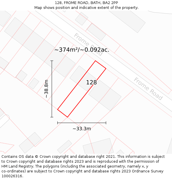 128, FROME ROAD, BATH, BA2 2PP: Plot and title map