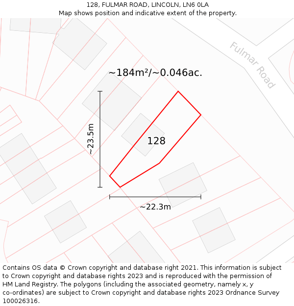 128, FULMAR ROAD, LINCOLN, LN6 0LA: Plot and title map