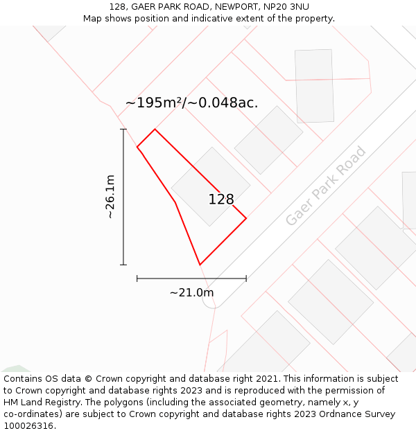 128, GAER PARK ROAD, NEWPORT, NP20 3NU: Plot and title map