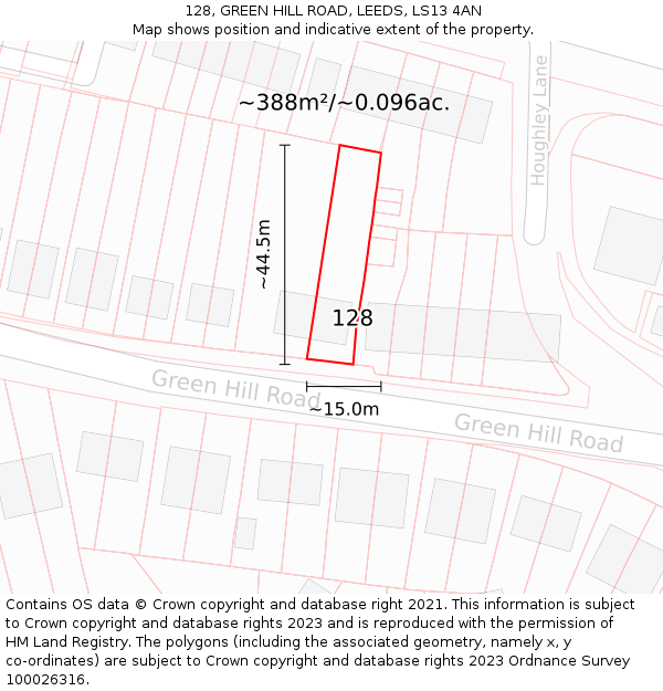 128, GREEN HILL ROAD, LEEDS, LS13 4AN: Plot and title map