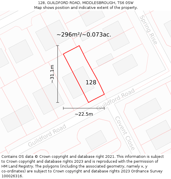 128, GUILDFORD ROAD, MIDDLESBROUGH, TS6 0SW: Plot and title map