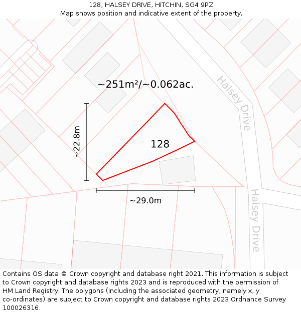 128, HALSEY DRIVE, HITCHIN, SG4 9PZ: Plot and title map