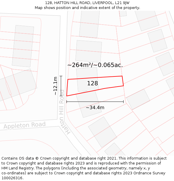 128, HATTON HILL ROAD, LIVERPOOL, L21 9JW: Plot and title map