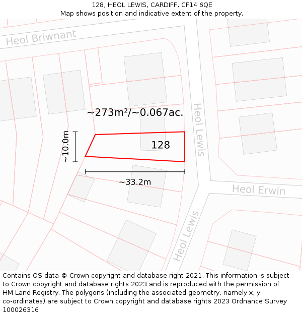128, HEOL LEWIS, CARDIFF, CF14 6QE: Plot and title map