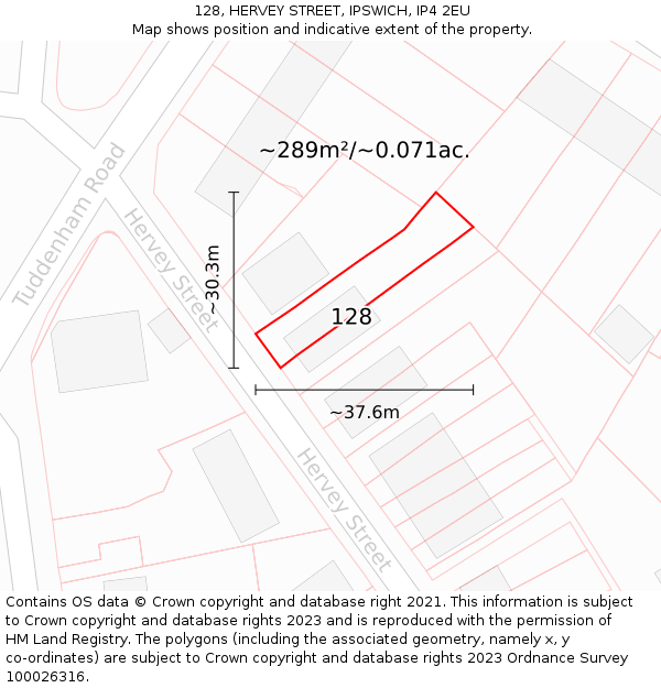 128, HERVEY STREET, IPSWICH, IP4 2EU: Plot and title map