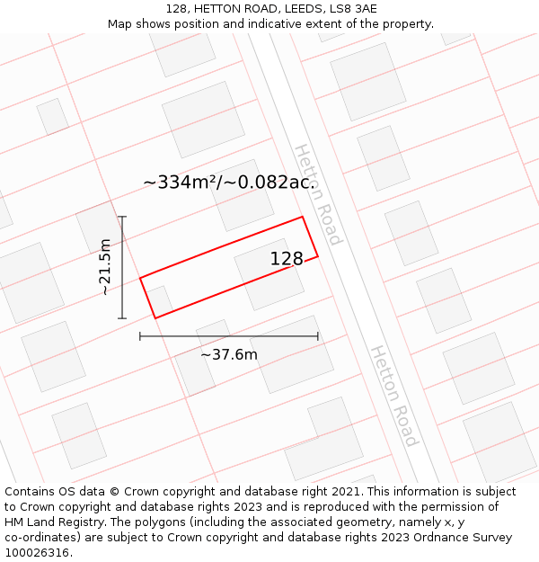 128, HETTON ROAD, LEEDS, LS8 3AE: Plot and title map