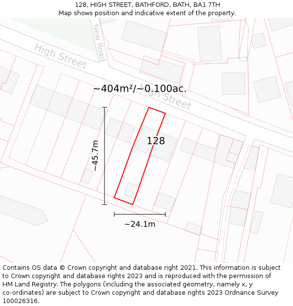 128, HIGH STREET, BATHFORD, BATH, BA1 7TH: Plot and title map