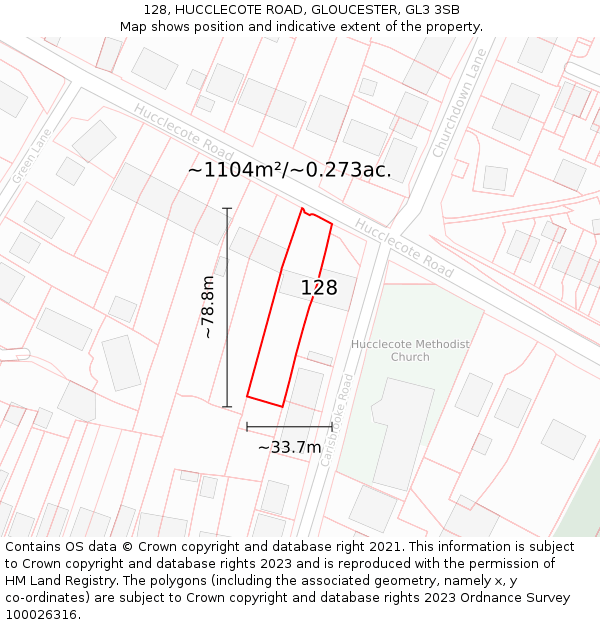 128, HUCCLECOTE ROAD, GLOUCESTER, GL3 3SB: Plot and title map