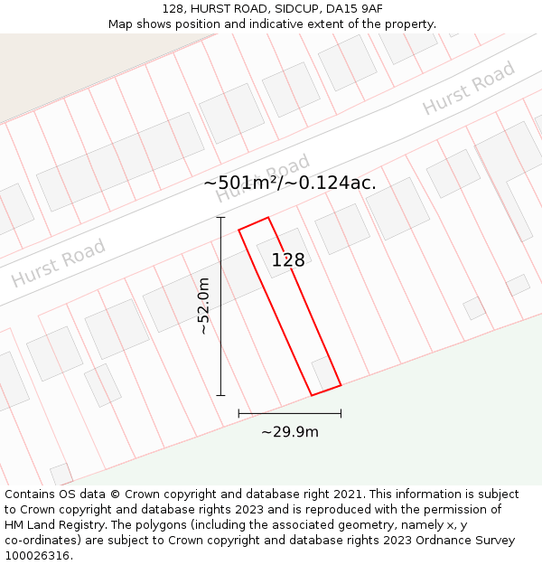 128, HURST ROAD, SIDCUP, DA15 9AF: Plot and title map