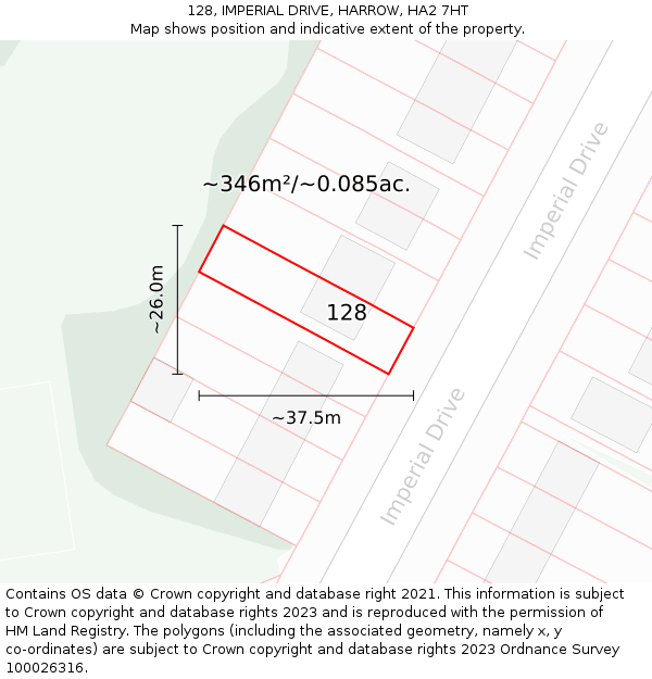 128, IMPERIAL DRIVE, HARROW, HA2 7HT: Plot and title map