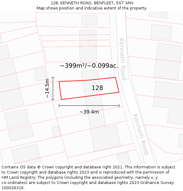 128, KENNETH ROAD, BENFLEET, SS7 3AN: Plot and title map